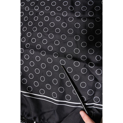 Dolce & Gabbana Black Circles Silk Fringes Shawl Wrap Scarf