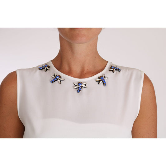 Dolce & Gabbana Elegant Embellished Sleeveless Silk Blouse Dolce & Gabbana Light Gray