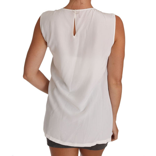 Dolce & Gabbana Elegant White Silk Sleeveless Top with Lace Detail Dolce & Gabbana Gray