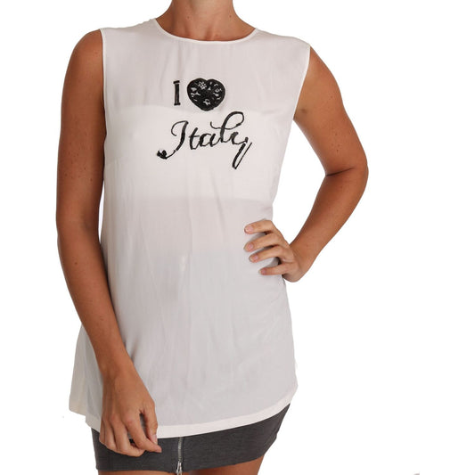 Dolce & Gabbana Elegant White Silk Sleeveless Top with Lace Detail Dolce & Gabbana Gray