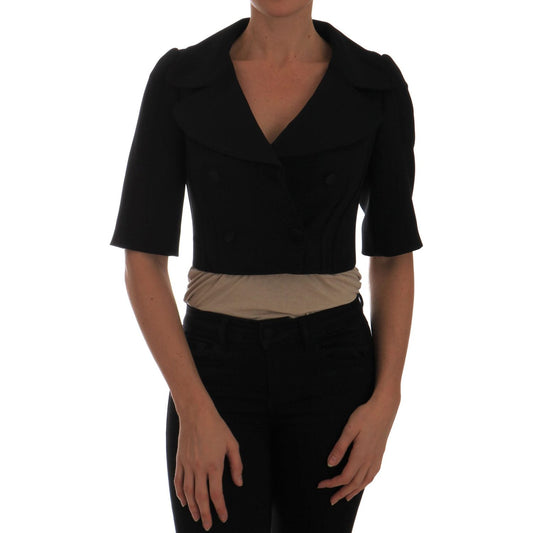 Dolce & Gabbana Chic Black Cropped Double Breasted Blazer Coats & Jackets Dolce & Gabbana Dim Gray