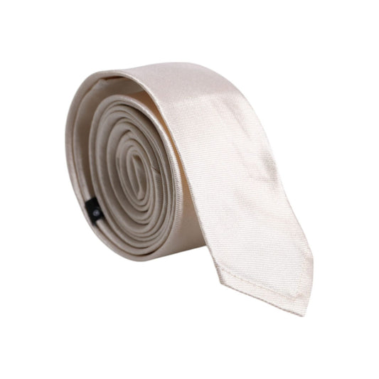 Dolce & Gabbana White Solid Silk Adjustable Necktie Tie KRA3404