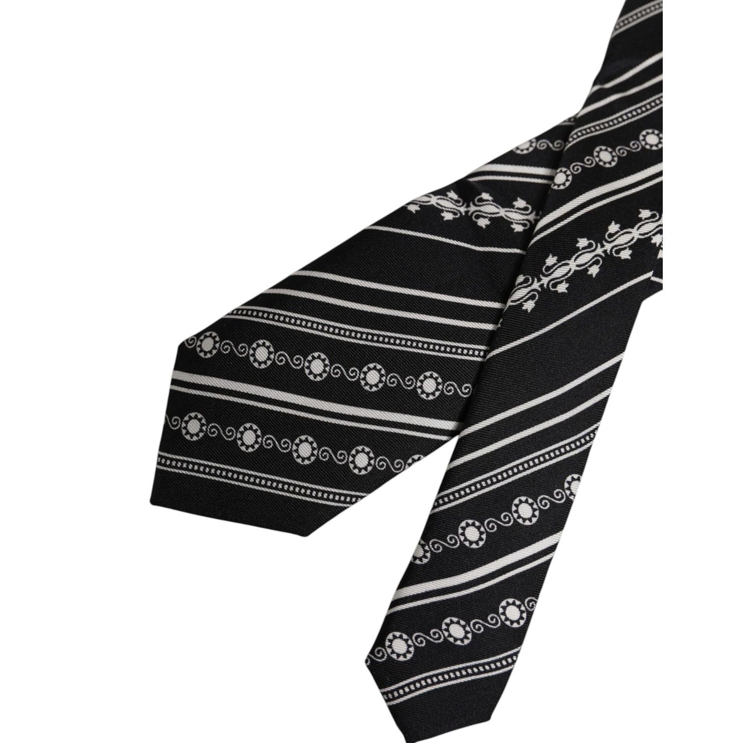Dolce & Gabbana Black White Stripes Silk Adjustable Necktie Tie