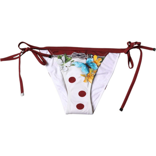 Dolce & Gabbana White Floral Print Swimsuit Bikini Bottom Swimwear