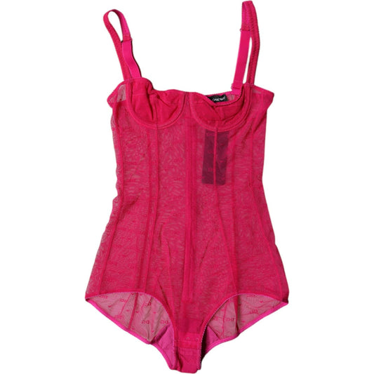 Dolce & Gabbana Fuchsia Tulle Balconette Bra Bodysuit Underwear
