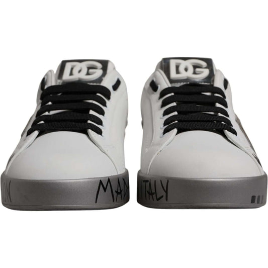 Dolce & Gabbana White Silver Crystal Logo Portofino Sneakers Shoes MV7047#1-42