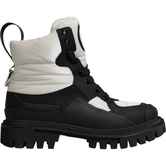 Dolce & Gabbana Black White Padded Mid Calf Lace Up Boots Shoes LA12537-39