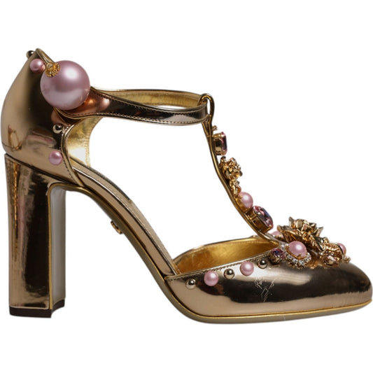 Dolce & Gabbana Gold Embellished Vally Heels Sandals Shoes LA12503-38