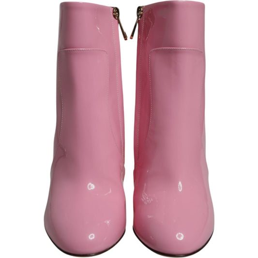 Dolce & Gabbana Pink Patent Leather Heel Mid Calf Boots Shoes LA12507-36