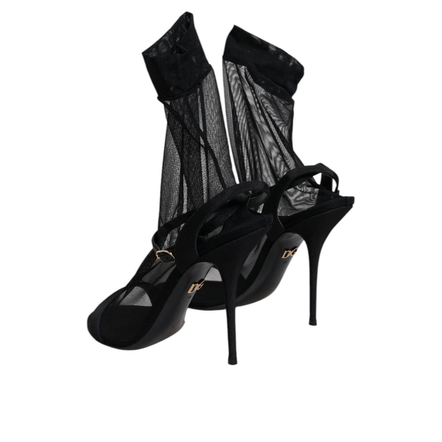 Dolce & Gabbana Black Tulle Stretch Heels Sandals Shoes