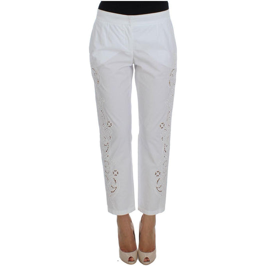Dolce & Gabbana Elegant White Floral Cutout Dress Pants Dolce & Gabbana Gray