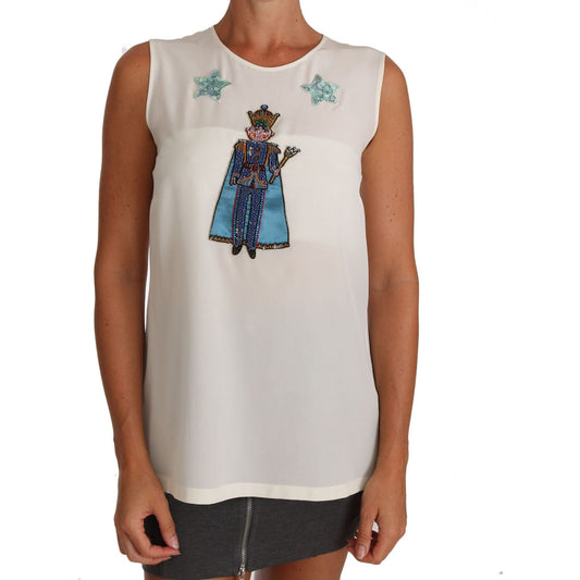 Dolce & Gabbana Enchanted Sequined Silk Sleeveless Top Dolce & Gabbana Gray