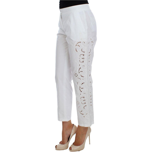 Dolce & Gabbana Elegant White Floral Cutout Dress Pants Dolce & Gabbana Light Gray