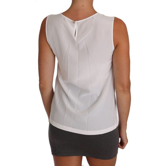 Dolce & Gabbana Elegant Sleeveless White Silk Blouse Top Dolce & Gabbana Gray