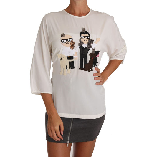 Dolce & Gabbana Chic Figure Family Applique Silk Top Dolce & Gabbana Gray