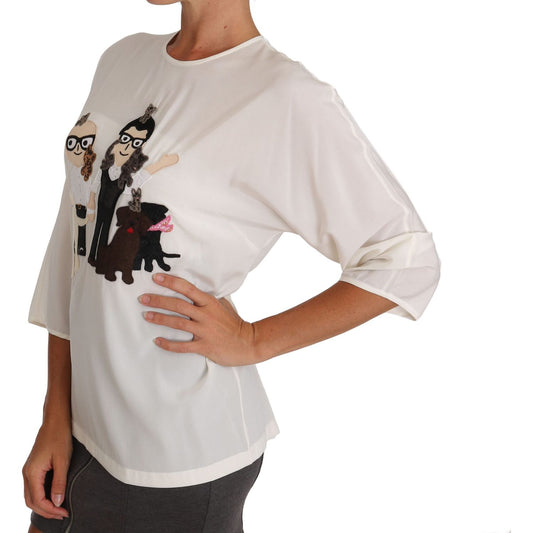 Dolce & Gabbana Chic Figure Family Applique Silk Top Dolce & Gabbana Gray