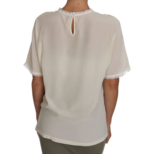 Dolce & Gabbana Cream Silk Lace-Detailed Blouse Top Dolce & Gabbana Dark Gray