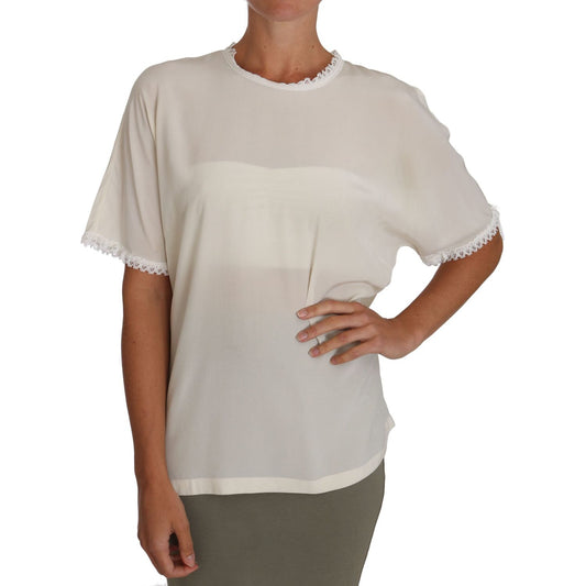 Dolce & Gabbana Cream Silk Lace-Detailed Blouse Top Dolce & Gabbana Gray
