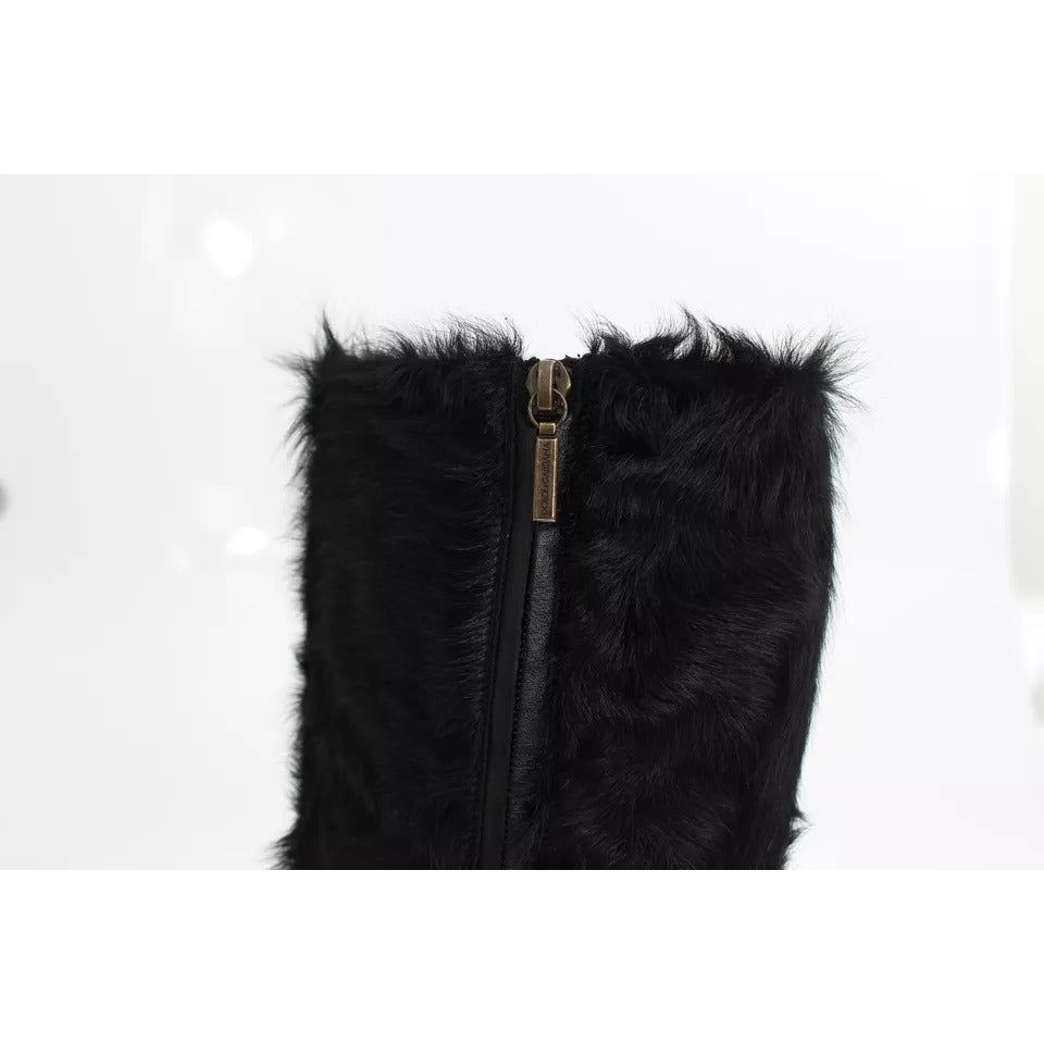 Dolce & Gabbana Black Xiangao Lamb Fur Leather Boots Shoes