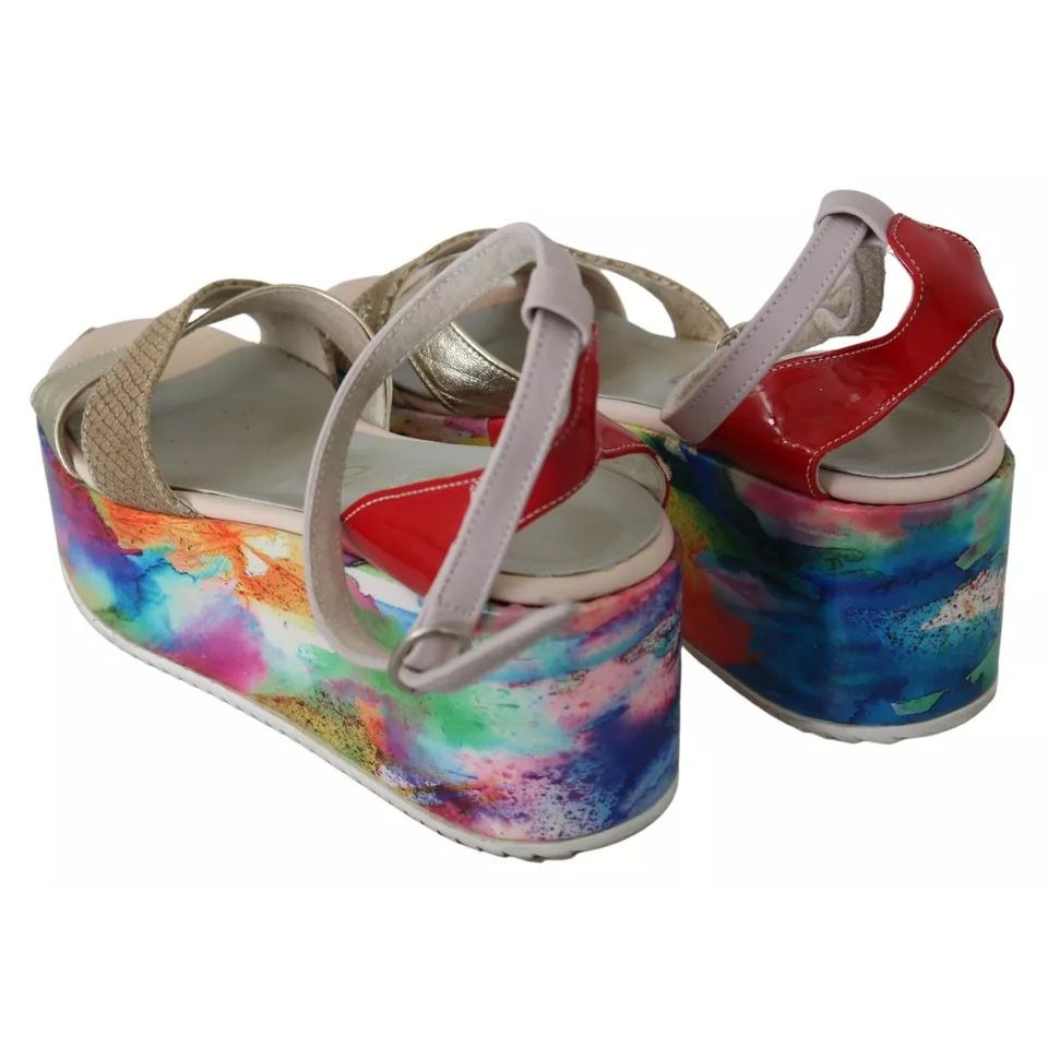 EBARRITO Multicolor Leather Ankle Strap Wedge Heel Sandals Shoes