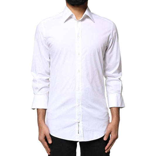 Dolce & Gabbana White GOLD Cotton Long Sleeves Men Dress Shirt