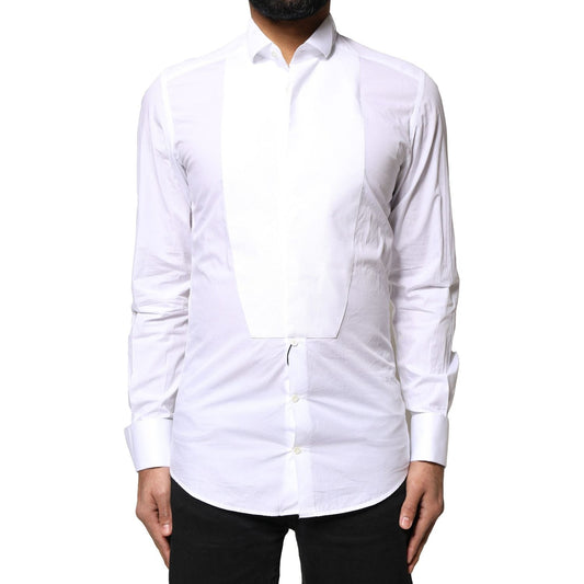 Dolce & Gabbana White GOLD CottonPoplin Bib Formal Dress Shirt