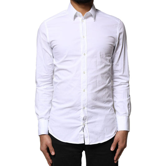 Dolce & Gabbana White GOLD Cotton Long Sleeves Dress Shirt