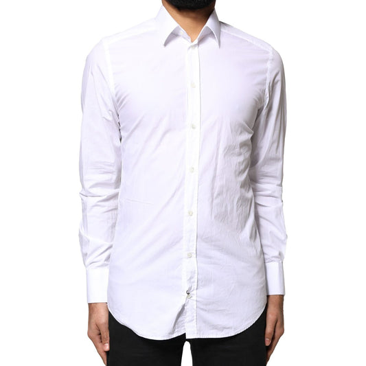 Dolce & Gabbana White GOLD Cotton Long Sleeves Men Dress Shirt