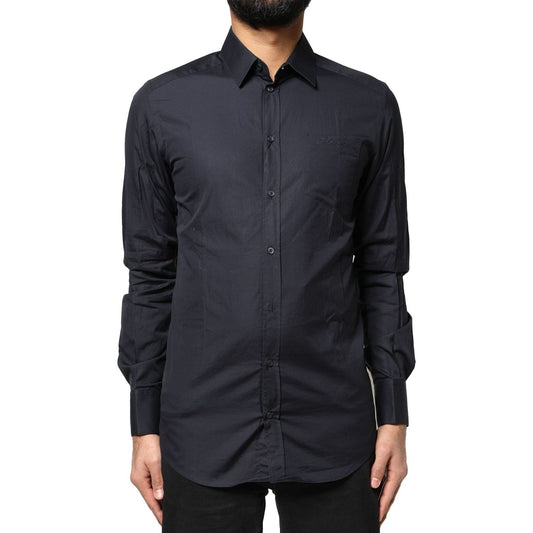 Dolce & Gabbana Dark Blue GOLD Cotton Long Sleeves Dress Shirt