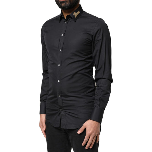 Dolce & Gabbana Black Love Embroidery GOLD Formal Dress Shirt