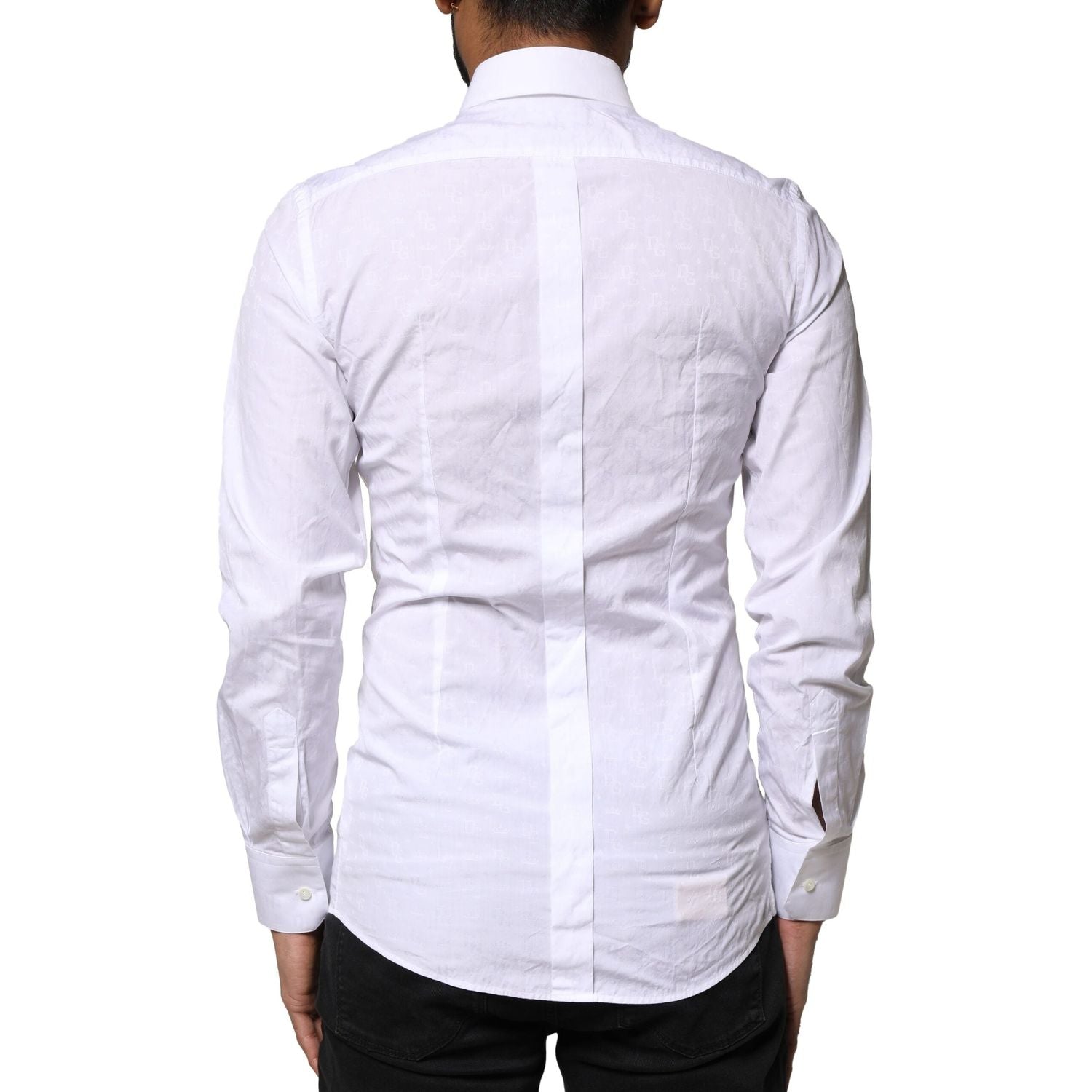 Dolce & Gabbana White GOLD Cotton Long Sleeves Dress Shirt
