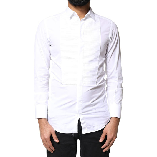 Dolce & Gabbana White GOLD Cotton Poplin Bib Men Dress Shirt TSH86510-37