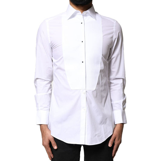 Dolce & Gabbana White Cotton Poplin Bib Formal Dress Shirt TSH86513-40