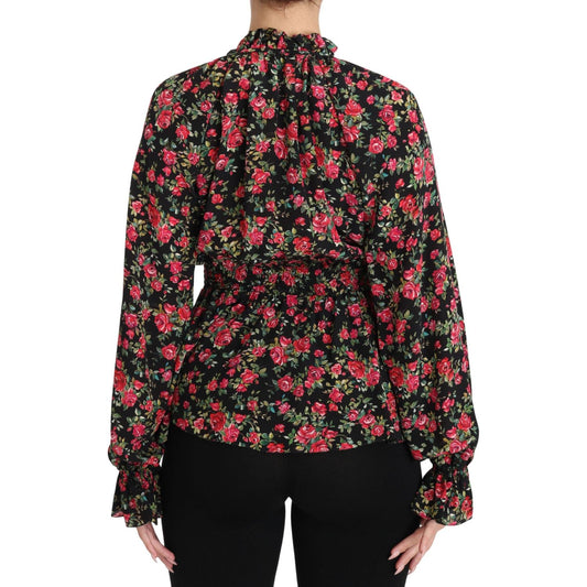 Dolce & Gabbana Elegant Black Floral Silk Shirt Dolce & Gabbana Pale Violet Red