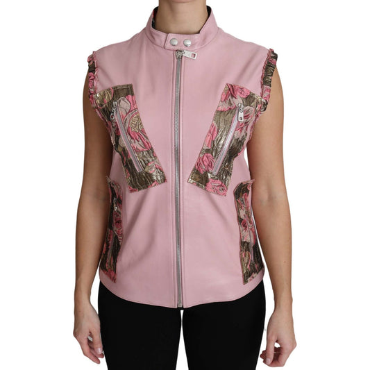 Dolce & Gabbana Stunning Pink Sleeveless Leather Vest Coats & Jackets Dolce & Gabbana Rosy Brown