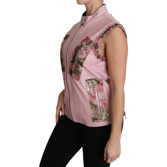 Dolce & Gabbana Stunning Pink Sleeveless Leather Vest Coats & Jackets Dolce & Gabbana Rosy Brown