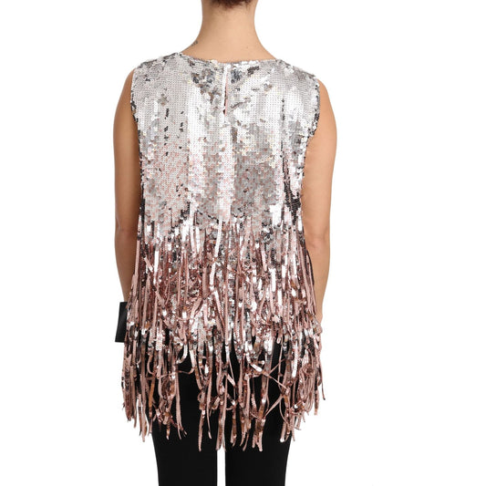 Dolce & Gabbana Golden Pink Sequined Fringe Elegance Top Dolce & Gabbana Rosy Brown