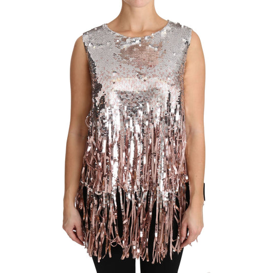 Dolce & Gabbana Golden Pink Sequined Fringe Elegance Top Dolce & Gabbana Rosy Brown