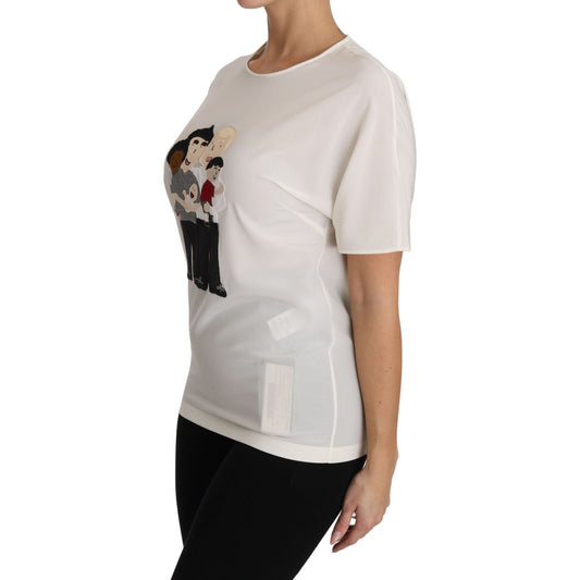 Dolce & Gabbana Elegant Silk Crewneck Blouse with Applique Dolce & Gabbana Gray