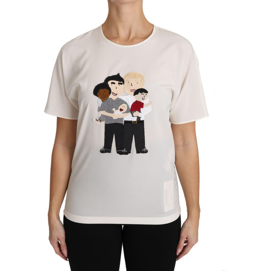 Dolce & Gabbana Elegant Silk Crewneck Blouse with Applique Dolce & Gabbana Gray