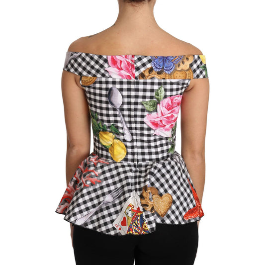 Dolce & Gabbana Chic Checkered Corset Top Blouse Dolce & Gabbana Rosy Brown