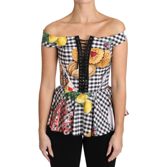 Dolce & Gabbana Chic Checkered Corset Top Blouse Dolce & Gabbana Rosy Brown