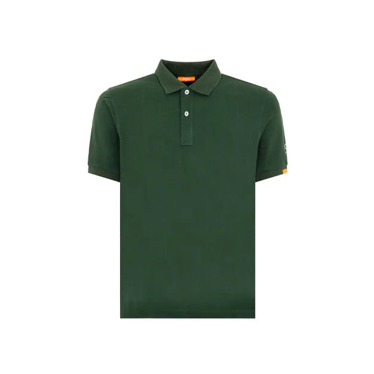 Suns Green Cotton Polo Shirt with ribbed collar, logo on left sleeve, and front button closure.
