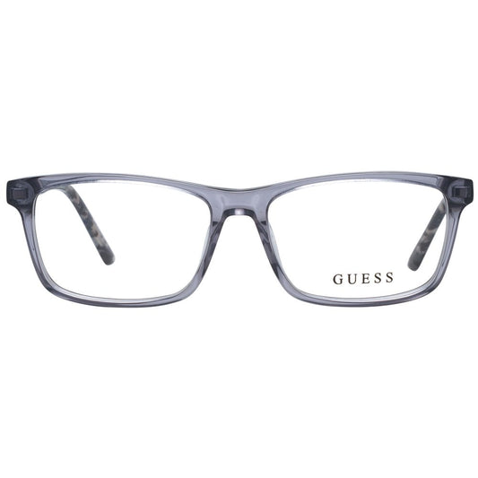 Guess Gray Unisex Glasses Frame, full-rim grey plastic, rectangle style with branded case.