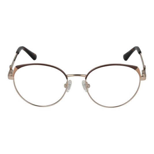 Guess Gold Women Glasses Frame, round full-rim metal design, gold color, spring hinge, size 51-17-140, ideal for stylish women.