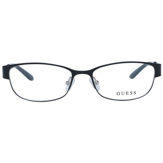 Guess Black Women Glasses Frame, full-rim oval style, metal frame, demo plastic lenses, spring hinge, includes branded case