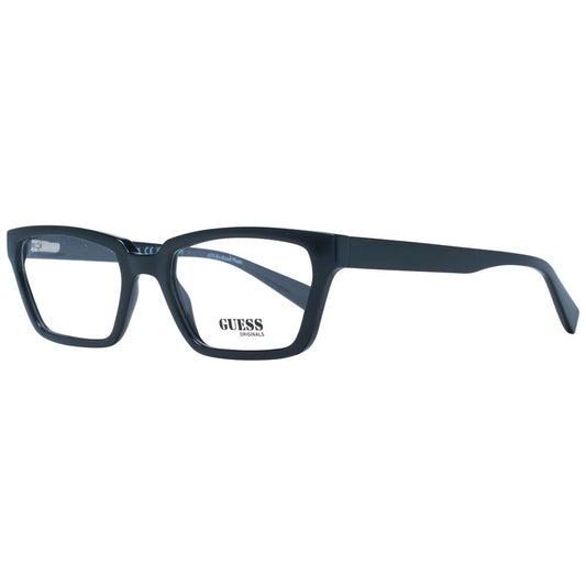 Guess Black Women Glasses Frame, full-rim rectangle style with black plastic material, demo lenses, spring hinge, includes branded case.
