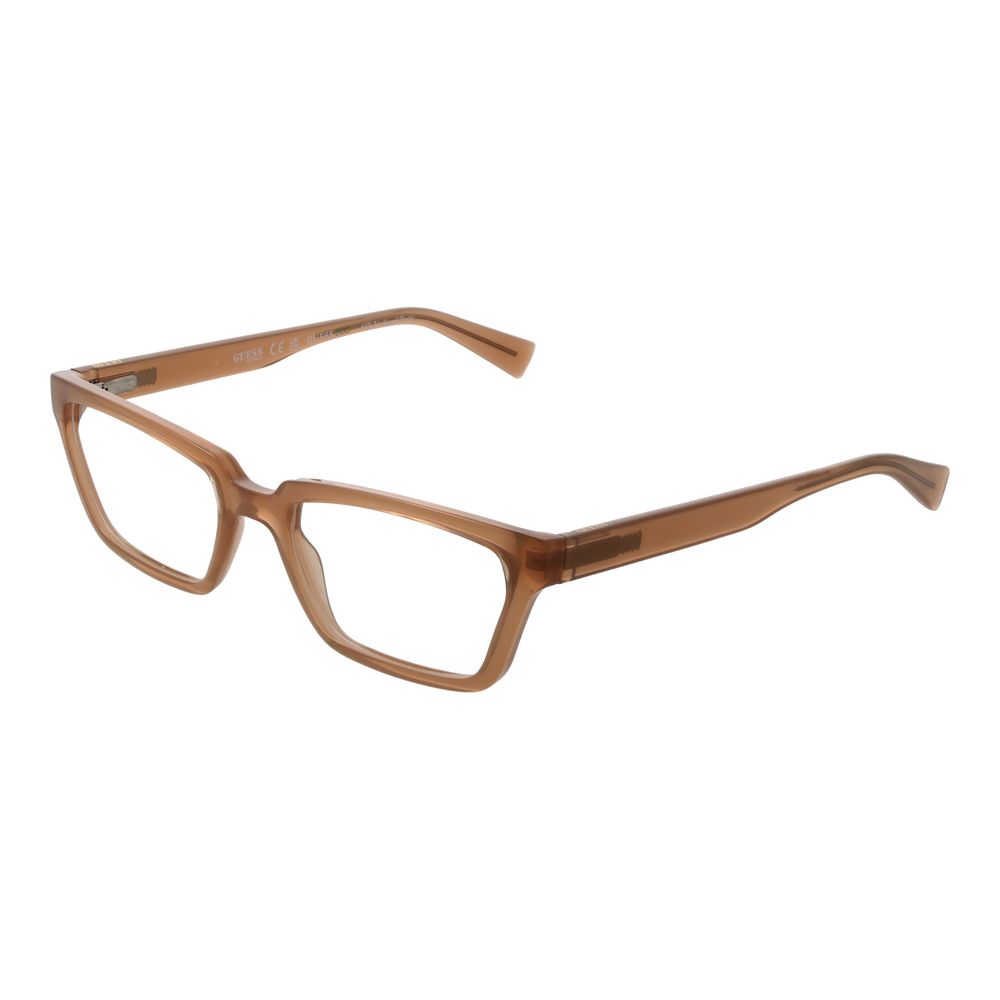 Guess Beige Women Glasses Frame in full-rim rectangle style with plastic lenses and spring hinge, ideal for stylish everyday wear.