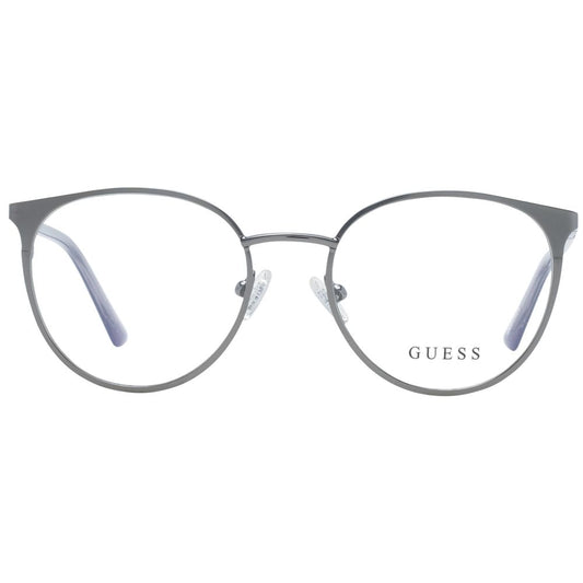 Guess Gray Women Glasses Frame full-rim metal with demo lenses, round style, spring hinge, size 50-18-140.