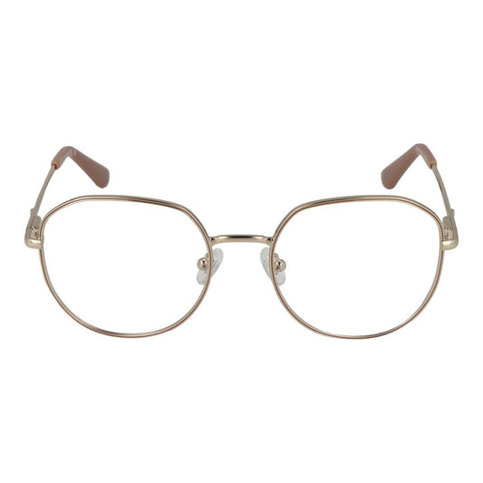 Guess Gold Women Glasses Frame, metal full-rim, round style with demo lenses, featuring spring hinge and branded case included